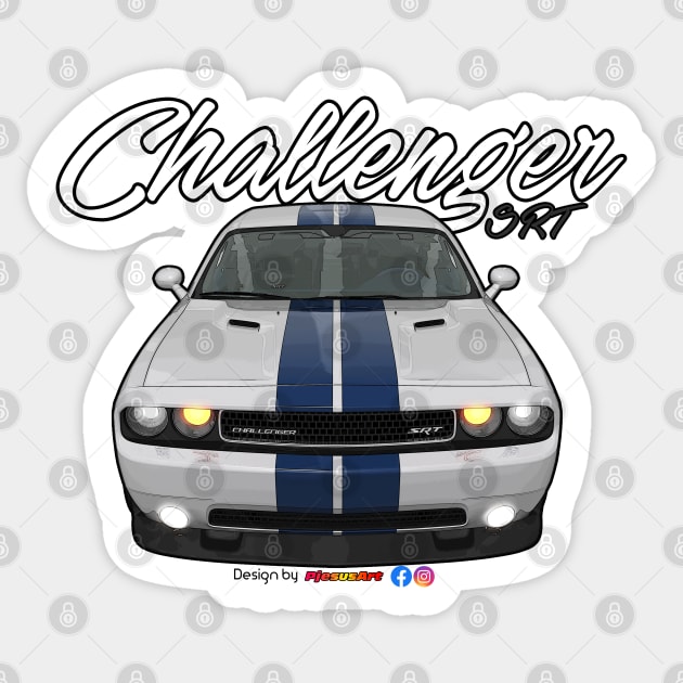 Challenger SRT8 White Blue Stripe by pjesusart Sticker by PjesusArt